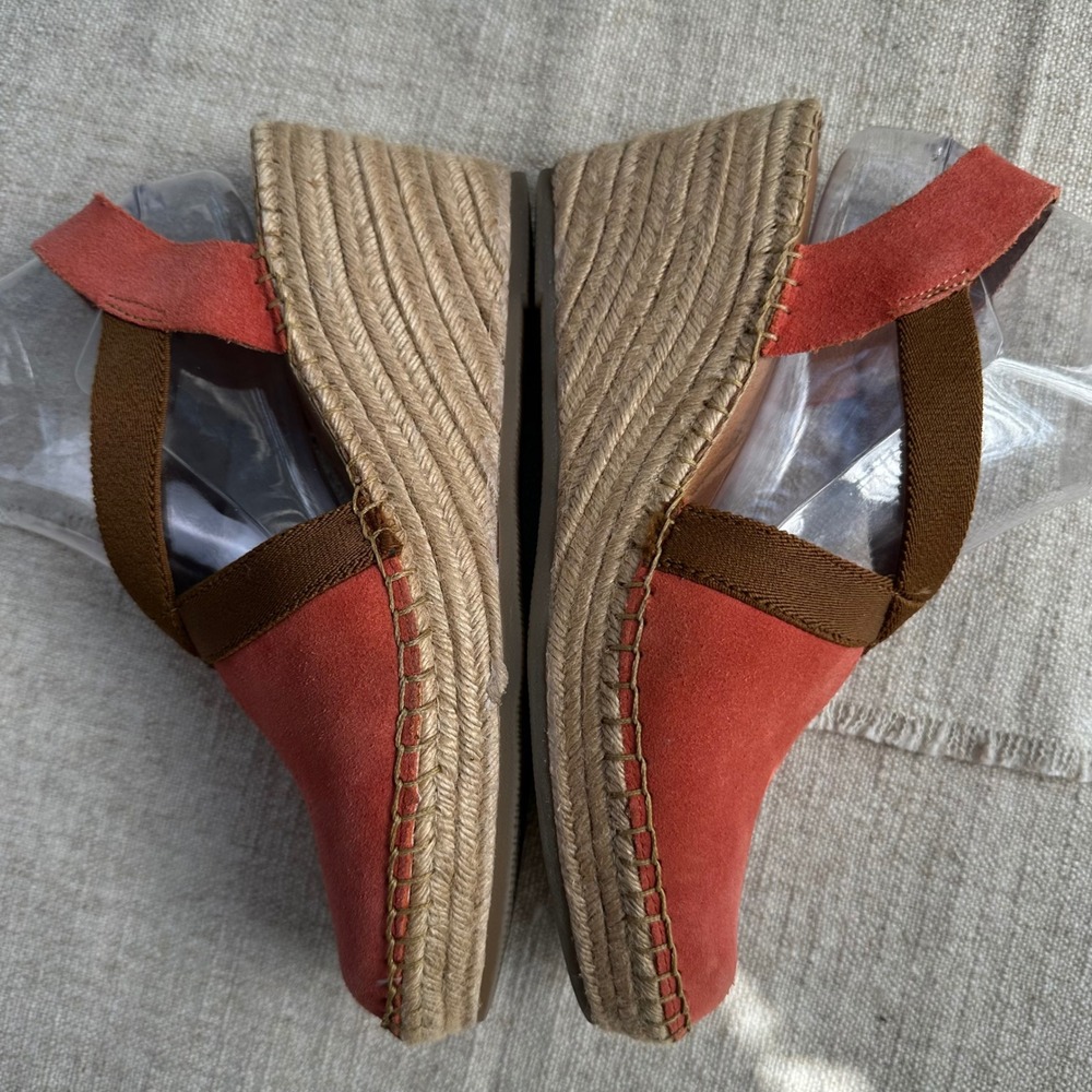 Born Drilles Burnt Orange Suede Espadrille Wedge Sandals Brown Elastic Straps 9 - Picture 5 of 11
